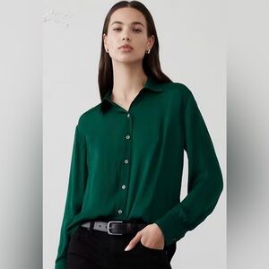 Banana Republic Factory Classic Silky Shirt, Emerald Green, Women’s Size Medium